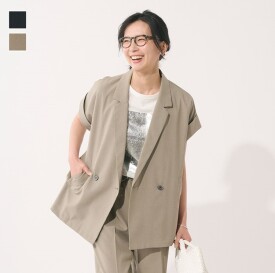 《新商品》リネンライク5分袖ダブルジャケット