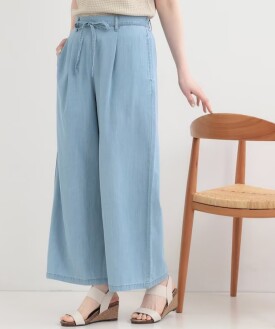 ウエストリボンがポイント デニムワイドイージーパンツ